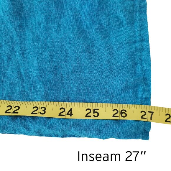 Made In Italy 100% Linen Super Wide Leg Ankle Palazzo Pants Turquoise Blue Sz M - Picture 9 of 15